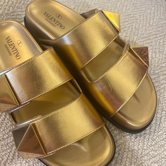 Valentino Garavani Women's Gold Slide Sandals - Picture 1 of 8